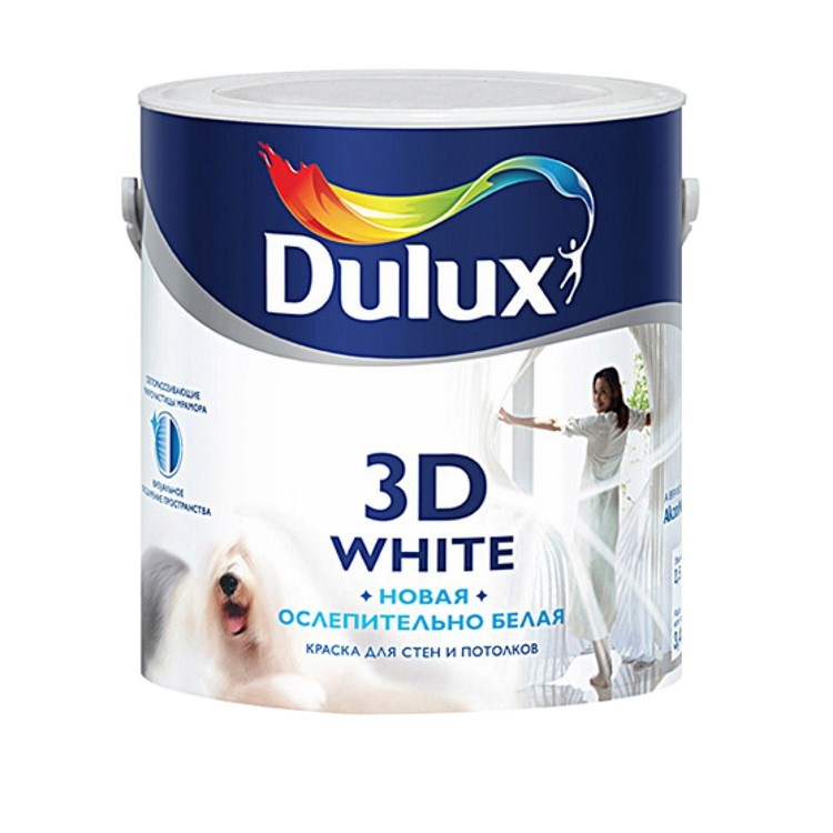 DULUX 3D WHITE краска для потолка и стен на основе мрамора ослепительно белая матовая 2.5 л. База BW